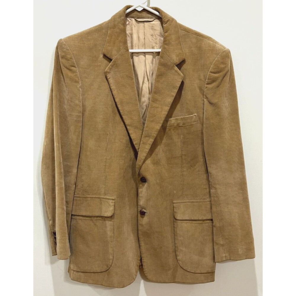 VTG Joe Namath Corduroy Blazer Men 42R 2-Button Camel Tan Classic Retro Academia